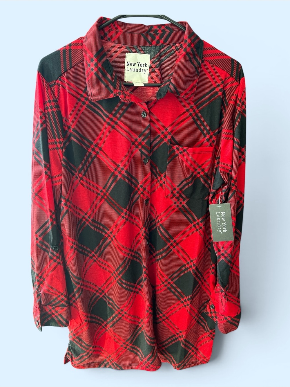 New York Laundry Red and Black Plaid Shirt